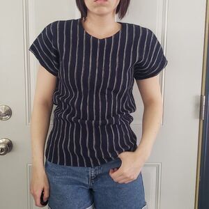 90s Blue Striped Rayon‎ Blend Top